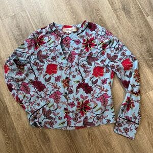 Diane Von Furstenberg Floral Blouse - Blue and Red